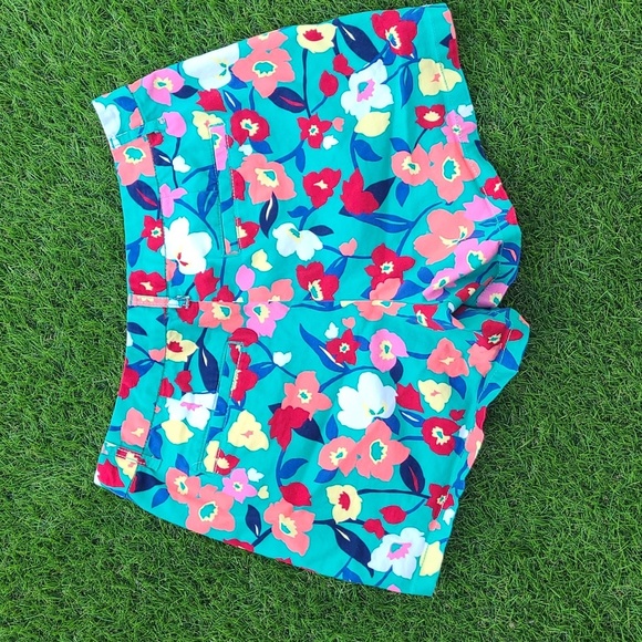 Elle Bright Vibrant Floral Teal Pink Summer Stretch Cotton Shorts Womens Size 8 - Picture 13 of 16